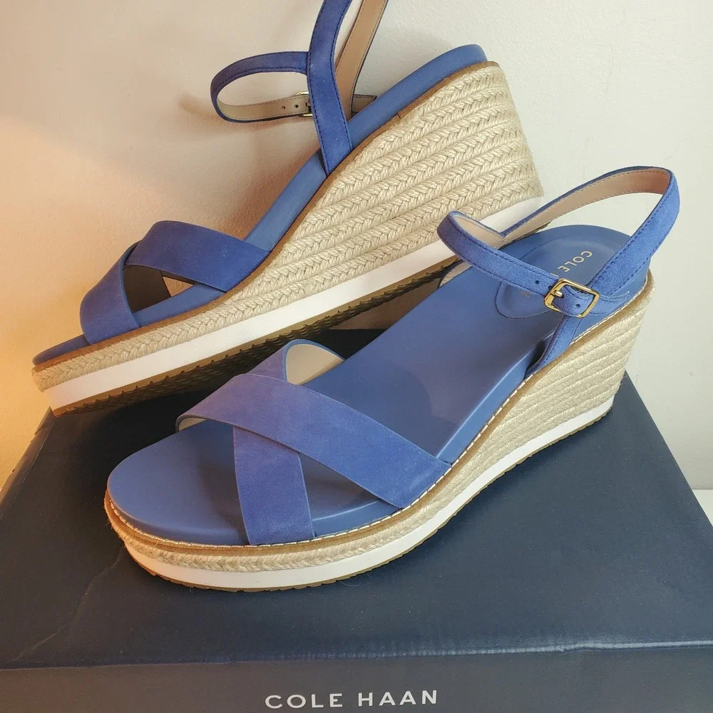 Cole Haan Cloudfeel Blue Suede Espadrille Wedge Sandals W31919 Womens 11